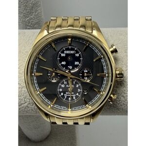 Seiko V174-0AF0 Working Solar Mens Watch 42MM 7" Gold Tone